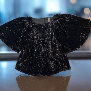 ETA Black Sequin Party Top Women’s Medium Holiday‎ Evening Blouse Glam